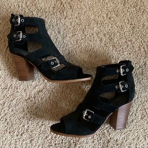 Marc Fisher “Calinda” Suede Buckle Sandals Black